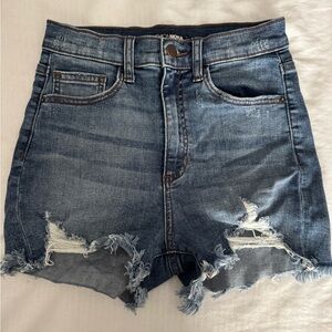 High rise distressed denim shorts